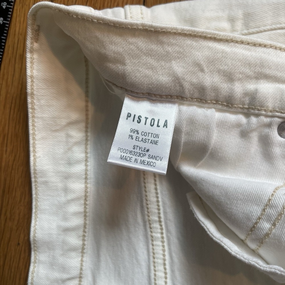 Pistola High Rise Straight Leg Cropped Jeans White Denim 31x24" Button Fly EUC - Picture 5 of 11